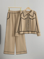 Ensemble élégant pour femmes, cardigan à boutons en tricot et pantalon ample en tricot, deux pièces, tenue pull