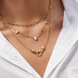 Collar de circonita con diseño de gota de agua, cadena de oro, colgante solitario, uso diario, engaste de bisel, geometría - Product Image 2