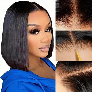 Perruque Bob Lace Front Droite de 12 Pouces, <span class=keywords><strong>Cheveux</strong></span> Humains Brésiliens Remy 100%, Densité 180%, Transparente, Courte, Double Drawn, pour Femmes - Product Image 2