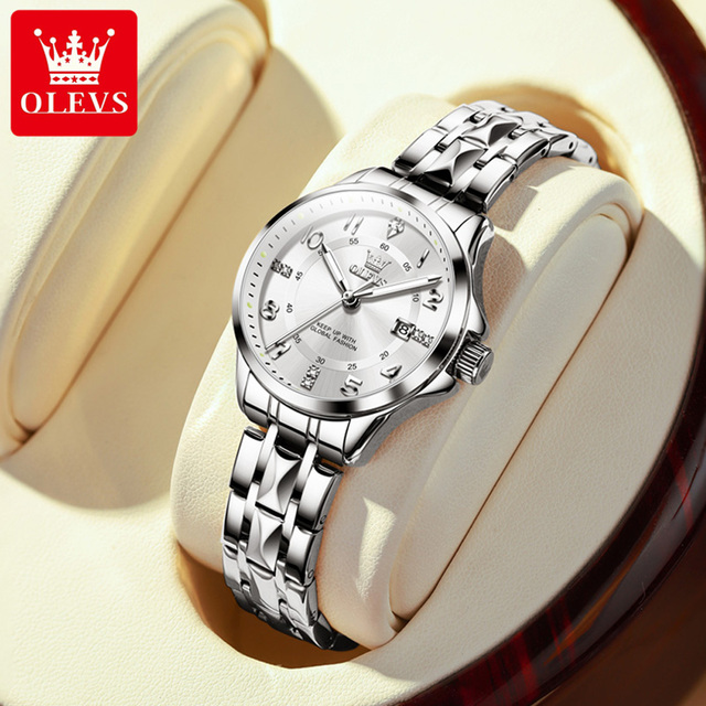 OLEVS Women's Watches Stainless Steel Waterproof Luminous Date Fashion Elegant Temperament Original Quartz SmartWatch