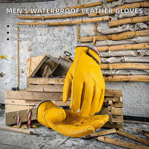 Guantes de Trabajo Resistentes al Agua para Hombre, de Cuero Vacuno, Antideslizantes, Resistentes a Pinchazos, con Puño de Seguridad para Construcción y Jardinería - Product Image 2