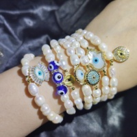 Bracelet de perles naturelles baroques en Zircon bleu, perle d'eau douce élastique, Bracelet mauvais œil