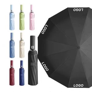 Paraguas Plegable Automático de 12 Varillas, con Protección Solar y UV, Recubrimiento de Goma Negra, Venta al Por Mayor - Product Image 1