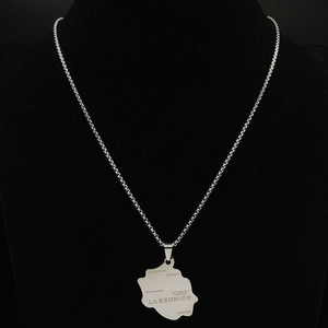 Collar con mapa de <span class=keywords><strong>la</strong></span> <span class=keywords><strong>isla</strong></span> Reunión de Francia, cadena de acero inoxidable, collar de moda para hombre y mujer - Product Image 5