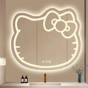 Высокое качество Hello Kitty настенное зеркало с интеллектуальным сенсорным экраном для девочек макияж меняющий цвет Диммер светодиодное зеркало