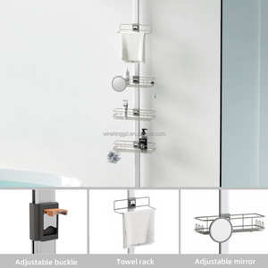 WIREKING Étagère de Douche d'Angle à Tension Réglable 74-106 Pouces, en Aluminium Inoxydable, 4 Niveaux, pour Rangement de Salle de Bain, Organisateur de Shampoing - Product Image 2