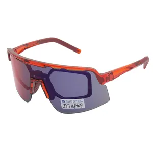 Lensa cermin ungu bergaya bungkus ramah kacamata hitam TR90 kristal dipoles bingkai merah resep optik sisipan kacamata hitam olahraga