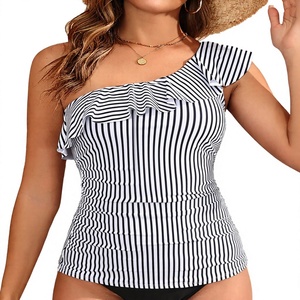 Yonique Tankini de una pieza con hombros descubiertos y volantes para mujer, sin parte inferior - Product Image 2