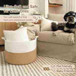 <b>Large</b> Woven Cotton Rope Laundry <b>Basket</b> Hamper with Handles Decorative Nursery <b>Basket</b> <b>Storage</b> Bin for Toys Clothes Organizer - Product Image 2