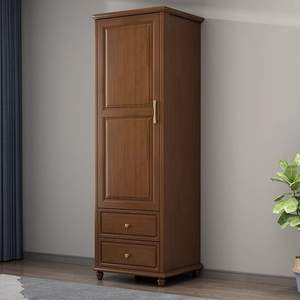 Solid Wood Modern Simple <strong>Tall</strong> <strong>Narrow</strong> Floor Standing Single Door <strong>Wardrobe</strong> with Storage for Home Furniture Rental Rooms - Product Image 1