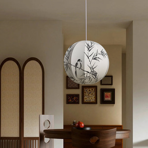 Lampe suspendue en tissu de style japonais, 30 cm, 40 cm, 50 cm, ronde, base d'ampoule E27, lampe de salon de thé zen, lampe de chambre à coucher - Product Image 4