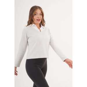 Wholesale Ladies Formal Blouse Embroidered Logo Grey <b>Shirt</b> Collar Trimmed Free XL Loose <b>Collarless</b> Silk Chiffon Poplin Knitted - Product Image 2