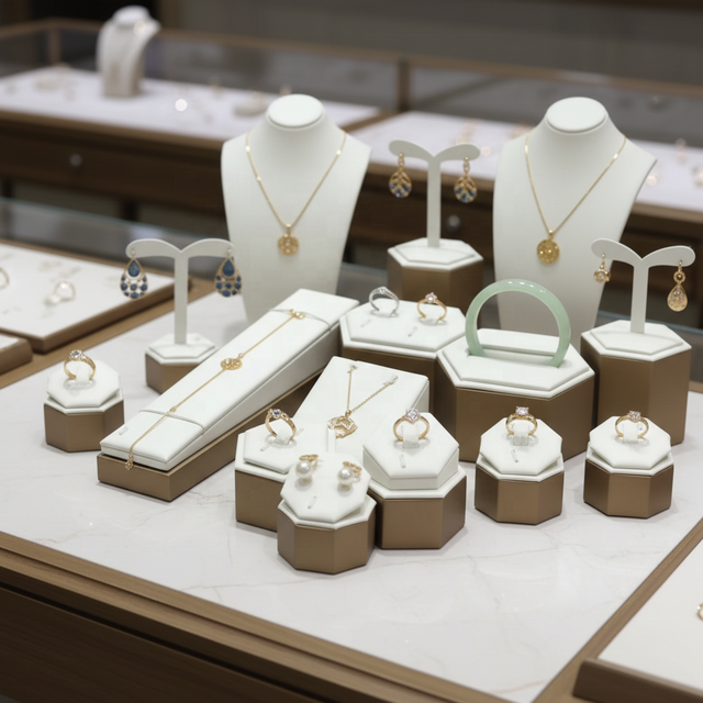Luxury Jewelry Display Stand for Earrings Necklace Ring Custom PU Leather Jewelry Store Display Supplier