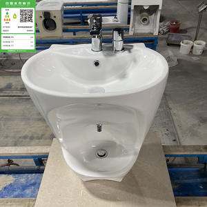 Lavabo de cerámica irregular de doble orificio, blanco, fácil de limpiar, para uso en baño, número de pieza DWU006 - Product Image 5