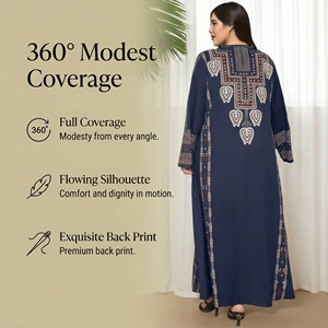 Robe musulmane imprimée bleu profond pour le marché du patrimoine - Product Image 4