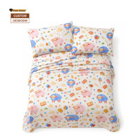 Vente en gros usine – Nouvel ensemble de draps plats 4 pièces en coton imprimé doux pour enfants, taie d'oreiller personnalisée, idéal pour cadeau, maison et école