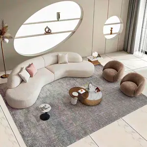 Estructura de madera, superventas, diseño moderno, tela de peluche, combinación curva, sofá beige, sala de estar, edificio de oficinas