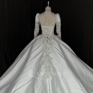 Robe de mariée de luxe Jancember MN304 à col haut, manches longues, robe de mariée perlée, robe de bal, Vestido De Novia, <span class=keywords><strong>mariage</strong></span> royal - Product Image 6