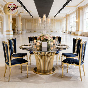 ชุดโต๊ะรับประทานอาหารทรงกลมหน้ากระจกฐานสแตนเลสสำหรับงานแต่งงาน 6 ที่นั่ง โรแมนติกและสง่างาม สไตล์ร่วมสมัย เหมาะสำหรับใช้ในครัว โรงแรม - Product Image 4