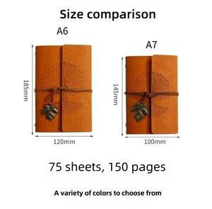 Carnet Vintage Cuir Gaufre Arbre Souhaits Design Feuilles Mobiles Rechargeable A6 A7 Journal Voyage Retro Cadeau Creatif Manuel - Product Image 2