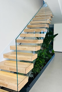 Villa semplice scala corrimano Custom nascosto chiglia <span class=keywords><strong>in</strong></span> acciaio di <span class=keywords><strong>vetro</strong></span> <span class=keywords><strong>in</strong></span> legno massiccio acciaio scala diritta galleggiante - Product Image 3