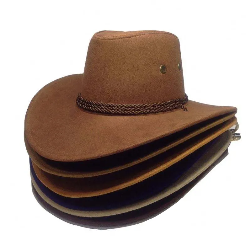 Stock Heren Faux Veer Amerikaanse Western Texas Cowboy Hoed Brede Rand Panama Hoed Mexico Sombreros Cowgirl Hoed Strandpetten