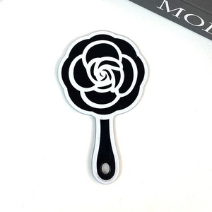 Acetate Camellia-Shaped Handheld <b>Mirror</b> - Black & <b>White</b> Contrast Rose Design Cosmetic <b>Mirror</b> for Women - Product Image 3