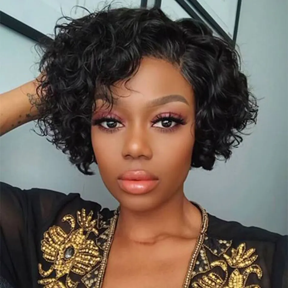 6Inch Bán Buôn Remy Tóc Ngắn Thụy Sĩ J Shape Braided Wigs,100% Brazil Thô Human Tóc Weave Xoăn Pixie Cut T Shape Ren Wig