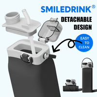 Botella de Agua de Silicona Reutilizable, Ecológica, a Prueba de Fugas, Aprobada para Uso Alimentario, para Niños, Marca Smiledrink