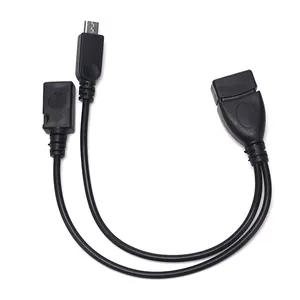 新的2合1 OTG微型USB主机电源Y分离器USB适配器至微型5针公母OTG电缆