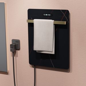 Porte-serviettes chauffant mural moderne en acier inoxydable et pierre frittée, design usine, avec 4 barres, pour salle de bain - Product Image 2