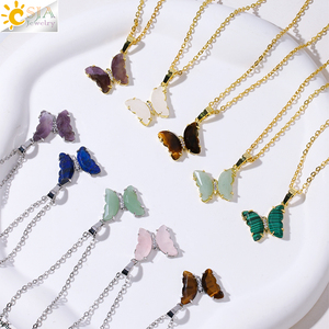 <span class=keywords><strong>CSJA</strong></span>-Pendentif ras du cou en acier inoxydable plaqué or, pierre naturelle de guérison, collier papillon en cristal pour femmes, bijoux H158 - Product Image 3