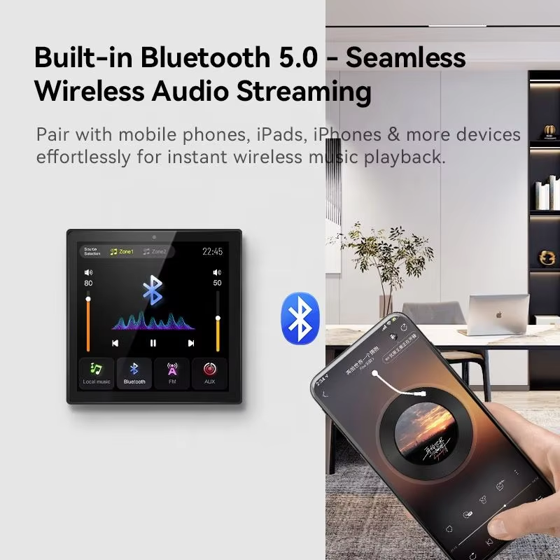 4'' Background Music Host with 2 Zones Playback 4*25W Intelligent Bluetooth Wall Amplifier Touch Screen Music Volume Controller · image 6