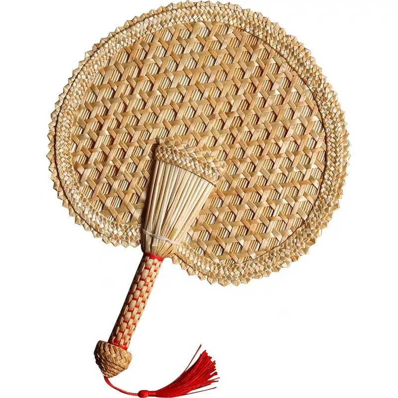 retail and wholesale plain natural palm leaf straw bamboo color woven hand fan made by hand