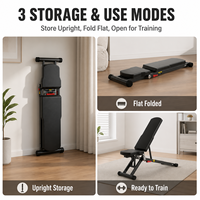 Banc de musculation réglable MERACH 1000 LBS, pliable rapidement, structure en acier allié, banc d'entraînement pour la maison avec support de tête étendu