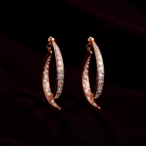 Orecchini a Cerchio E2198 in Oro Rosa con Cristalli e Strass, Incastonatura a Canale, Lussuosi per Uso Quotidiano Femminile - Product Image 2