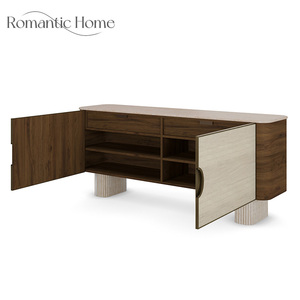 Buffet moderne <span class=keywords><strong>haut</strong></span> <span class=keywords><strong>de</strong></span> gamme en bois <span class=keywords><strong>de</strong></span> noyer et finition en tissu doux avec un design <span class=keywords><strong>de</strong></span> rangement élégant pour les espaces <span class=keywords><strong>de</strong></span> vie <span class=keywords><strong>de</strong></span> luxe - Product Image 4