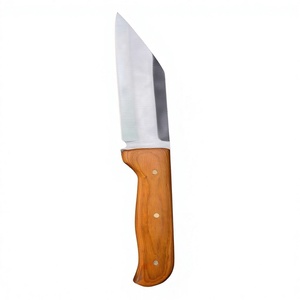 Cuchillo de camping multiusos de acero al carbono con mango de madera, pasadores de latón, hoja parcialmente dentada, ligero y multifuncional para senderismo - Product Image 3