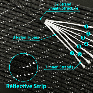 Cordon de parachute 750 lb, corde en polyester 4 mm, 50-1000 pieds, réfléchissant, pour paracorde, pour situations d'urgence, escalade, camping, randonnée - Product Image 2