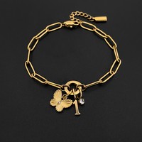 Pulsera de Acero Inoxidable Chapada en Oro de 14 Quilates con Dije de Mariposa y Número 1, Estilo Y2K, Joyería DIY para Mujer, Emanco