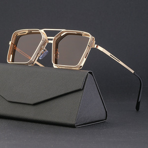Sunway Eyewear Retro Steampunk Metal Mens Sun Glasses Hollowed Out Personality Square Men Sunglasses - Product Image 2
