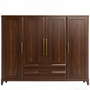 ตู้เสื้อผ้าสี่บาน บาโลม โมเดิร์น ลักชัวรี่ พร้อมด้ามจับโลหะลายไม้สีเข้ม และดีไซน์ลิ้นชักเก็บของแบบหลายชั้น - Product Image 5