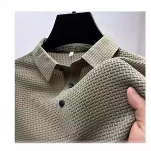 T-shirt à manches courtes pour homme, en maille de soie glacée, 220g, été, pour polo, couleur unie, neuf, avec col, méthode de tissage non tissé - Product Image 5