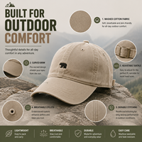 Gorra de Béisbol de Algodón Lavado Estilo Vintage al por Mayor, Gorra de Papá sin Estructura con Bordado de Animales Personalizado para Senderismo al Aire Libre