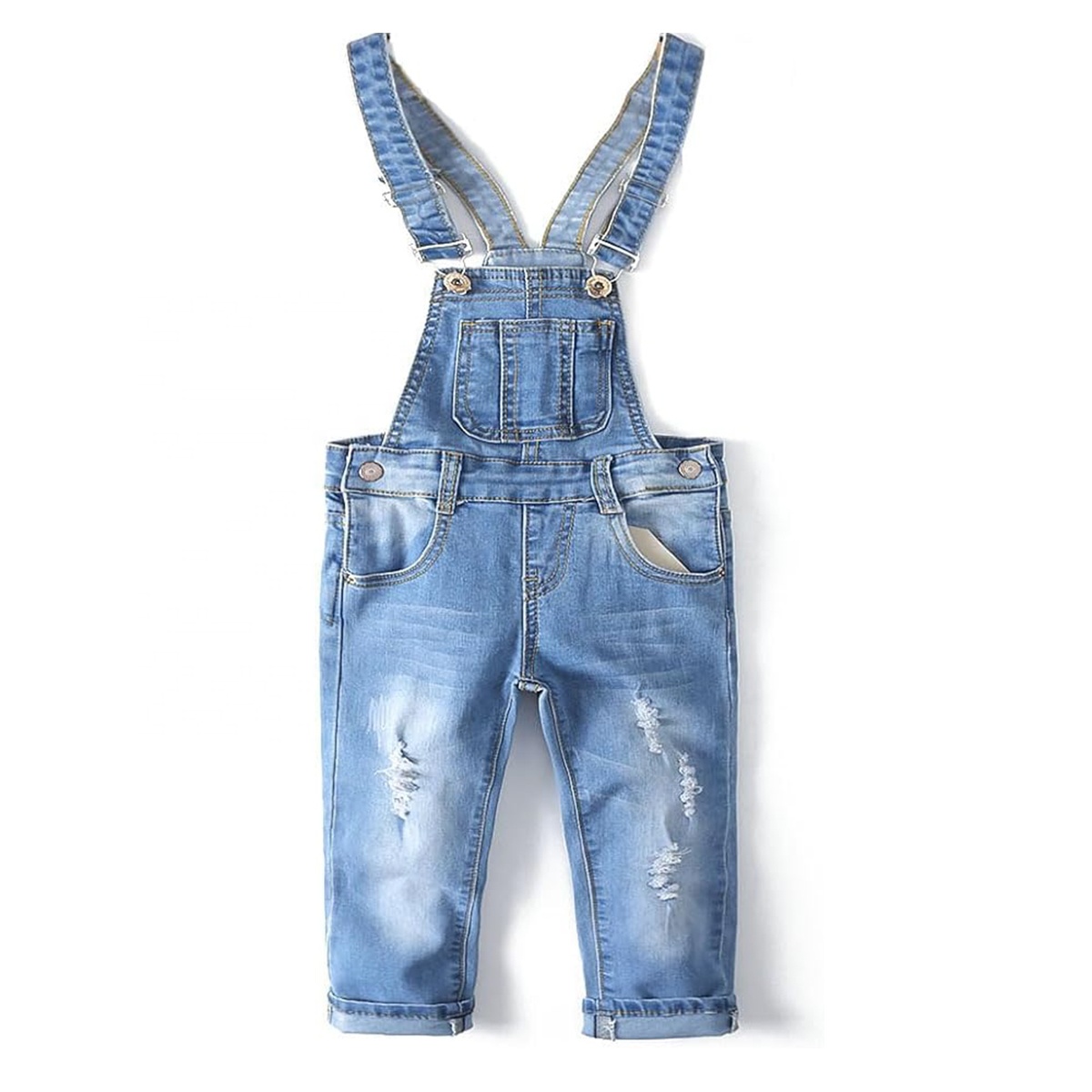 Custom Design Soft Cotton Children Denim Overalls Long Design Jean Bib Jumpsuit Light Blue Overall Denim Jeans Kids