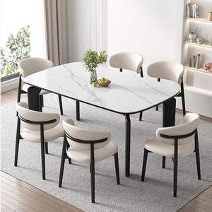Tavolo da Pranzo di Lusso in Pietra Sinterizzata per 6 Persone con Gambe in Legno, Moderno e Durevole, per <span class=keywords><strong>Ristoranti</strong></span>, Hotel e Arredamento Domestico - Product Image 4