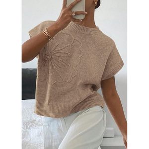 FOXA Chaleco de punto para mujer, manga corta, bordado de flores, ropa de abrigo para primavera y verano - Product Image 2