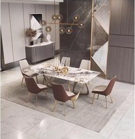 Ensemble de table à manger ovale extensible de luxe avec chaises, 6 places, pieds en métal modernes, plateau en marbre/bois, meubles de maison imperméables