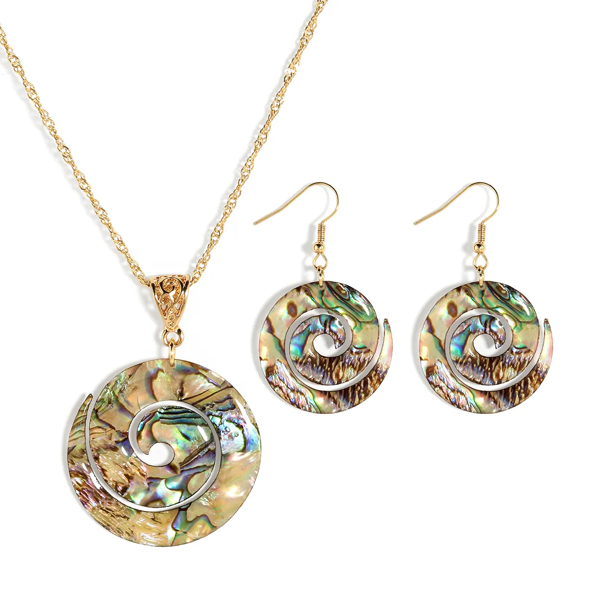 Set di gioielli di qualità semplice disegni 2023 placcato oro hawaii Abalone shell collana orecchini set di gioielli da donna