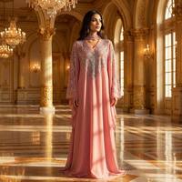 Kaftan Abaya de Luxe Fait Main avec Strass, Col en V, Manches Chauve-Souris, Coupe Ample, Robe Longue de Soirée Musulmane, Tenue Islamique pour Femmes, Idéale pour l'Aïd